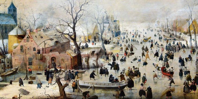 Hendrick Avercamp的Winter Landscape with Ice Skaters