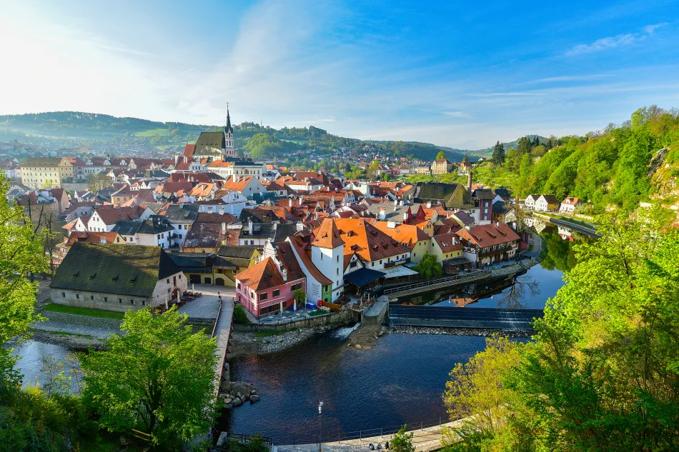 捷克-庫倫洛夫-庫倫洛夫城堡-由斗篷橋俯瞰舊城區